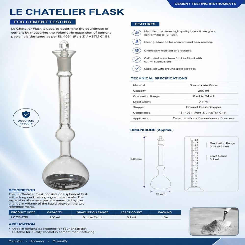Le Chatelier Flask - Capacity: 250 Milliliter (Ml)