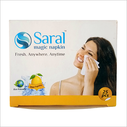 Lemon Flavoured 25 Pcs Pack Wet Tissue - 100% Pulp Rayon, 2 Inch Size, White Color, Fragrant Magic Tissue, Anti-Bacterial, Skin Friendly