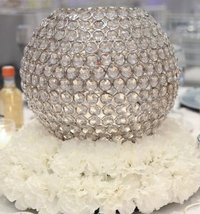 White Carnations With A Crystal Globe Candle Holder