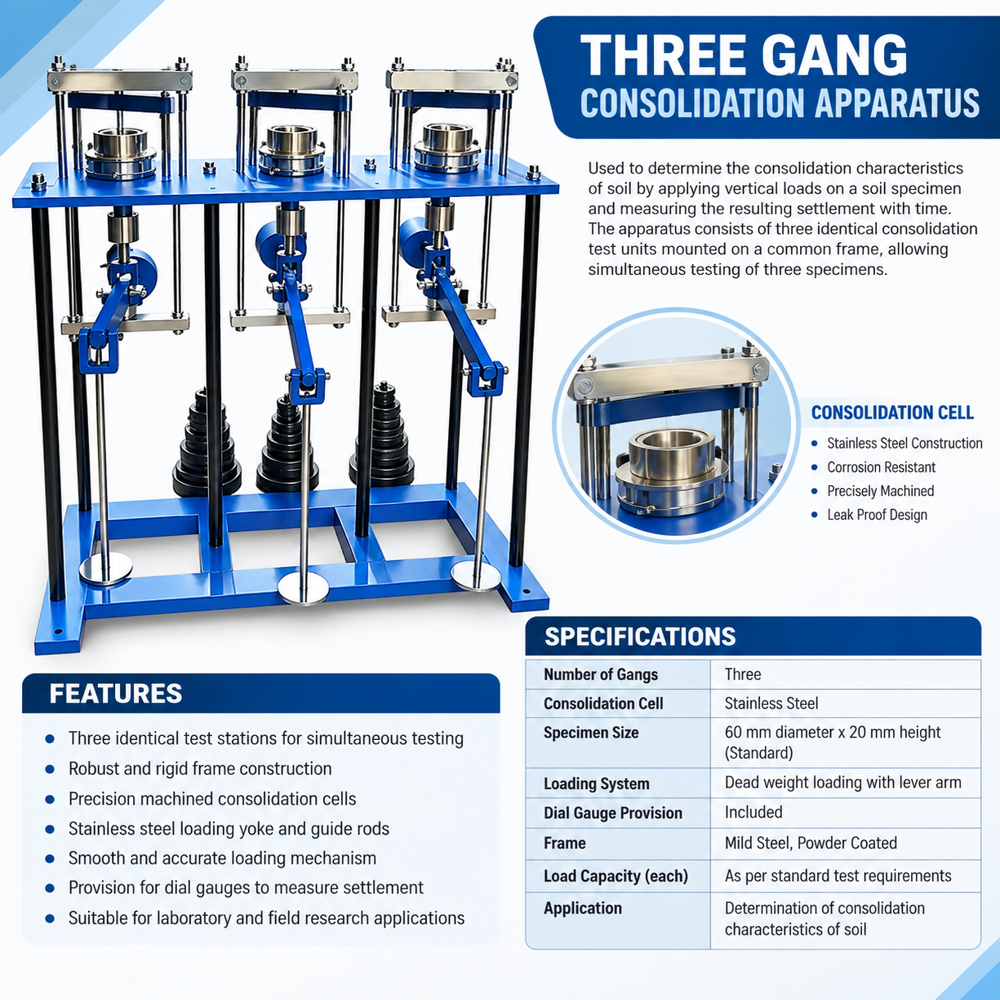 Three Gang Consolidation Test Apparatus - Application: Industrial