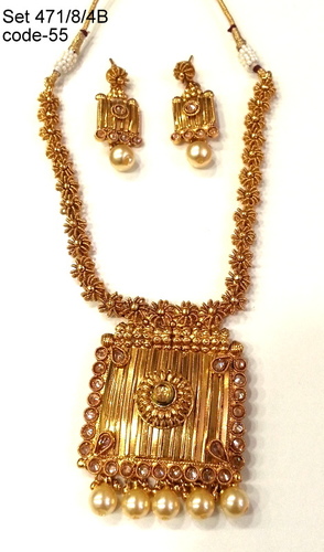 Antique Necklace Set - Copper Alloy, Polished Edges, Matching Earrings, Ethnic Motifs, Lightweight Design, Durable Materials