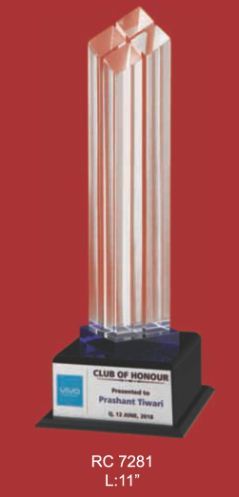 Trophy/Momento - Acrylic, 11 Inches, Clear with Black Base | Elegant Design, Customizable, Engraving Possible, Memorable Award