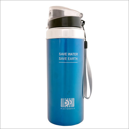 Gym Water Bottle Blue - Plastic 600ml, 25cm Height | Leakproof, Durable, Strap Included