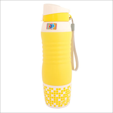 Thermo Water Bottle Yellow - Plastic 500ml, 25cm Height, 8cm Diameter | Leak Proof, Durable, Stylish Design, Portable Strap