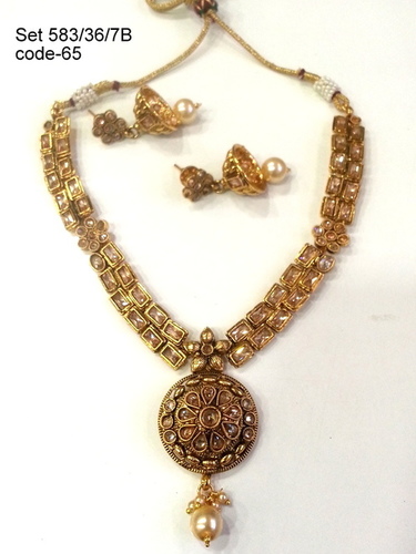 Antique Necklace Set - Copper Alloy with Pendant and Matching Earrings | Lightweight, Smooth Edges, Ethnic Motifs, Durable and Long-Lasting