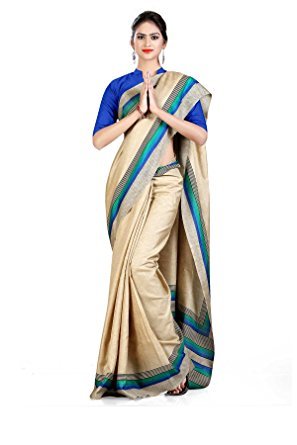 Buy Uniform Sarees Corp Women's Plain Border Polycotton CotFeel Factory Uniform  Saree With Blouse (Beige Red) at Amazon.in