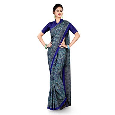 Printed Uniform Sarees - Crepe Silk Fabric, Plain Pattern, Elegant Indian Style