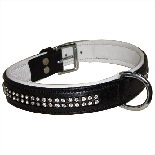 Dog Chain Collar - Leather, Blue Color | Jacquard Fabric Design, Multiple Sizes & Finishes