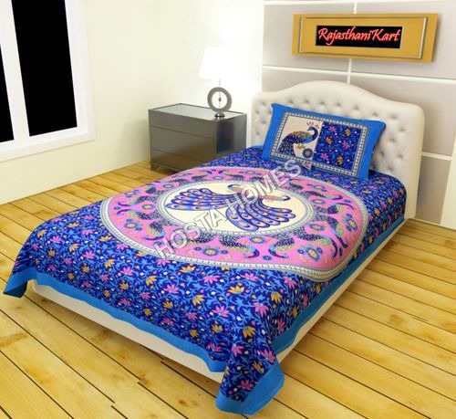 Peacock Print Rajwara Print Single Bed Bedsheet