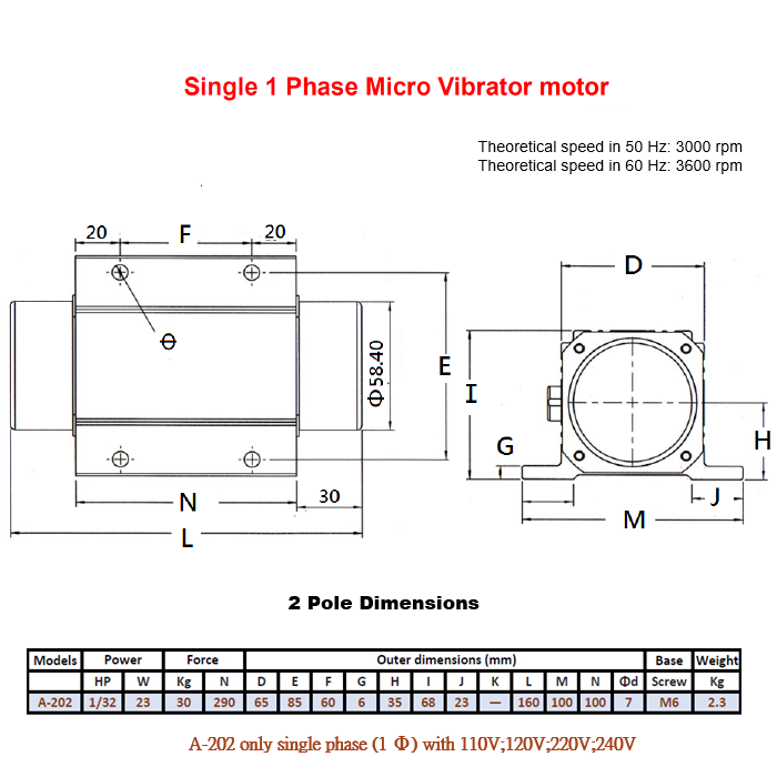 2 pole Single Phase Micro Vibrator Motor
