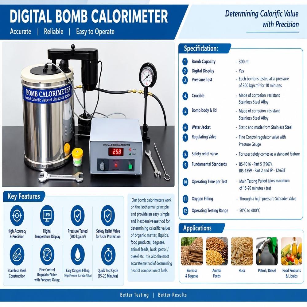 Digital Bomb Calorimeter Apparatus - Application: Industrial