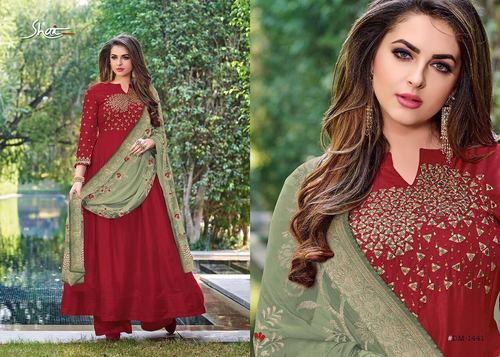 Red And Green Designer Anarkali Suits