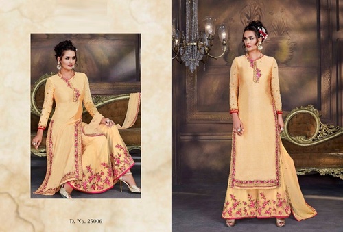 Yellow Beautifully Embroidered Silk & Net Combo Suits