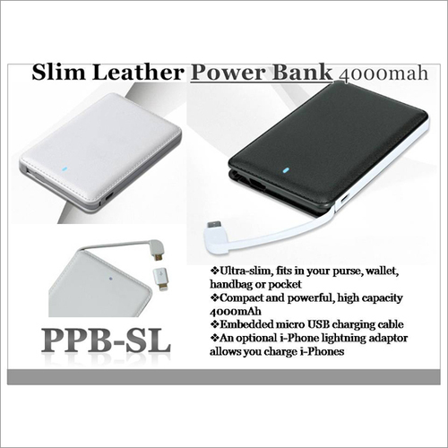 Slim Leather Power Bank - PVC Body, Flip Design, Matte Black Finish | Color Display, Warranty Included