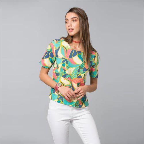 Mosaic Birds Printed Teal Top Mosaic Birds Printed Teal Top