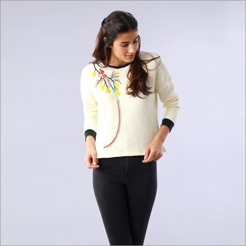 Bird Embroidered Ivory Drop Shoulder Sweatshirt Bird Embroidered Ivory Drop Shoulder Sweatshirt