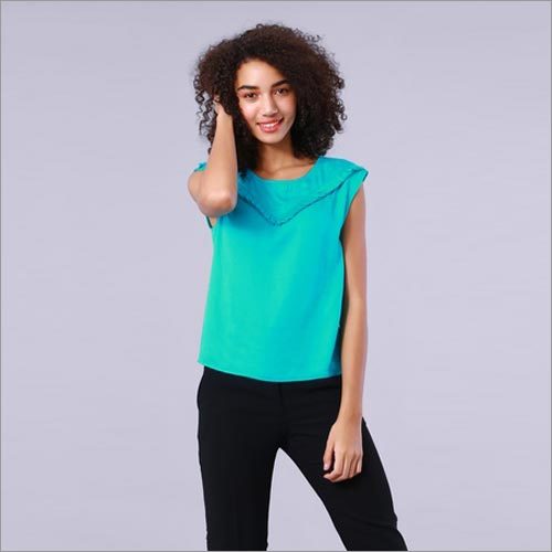 Solid Teal Ruffle Drop Shoulder Top Solid Teal Ruffle Drop Shoulder Top