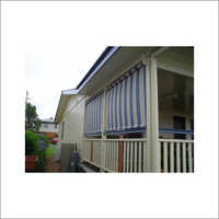Outdoor Pvc Blinds - Bamboo Material , White And Blue Horizontal Roller Design For Living Room Use, Providing Daytime Privacy And Ambient Light
