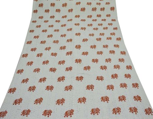Elephant Print Kantha Quilt