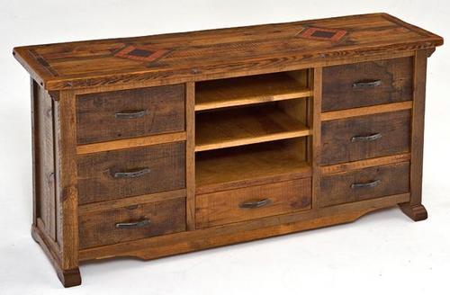 Vintage Brown Finish Reclaimed Wood TV unit With Storage