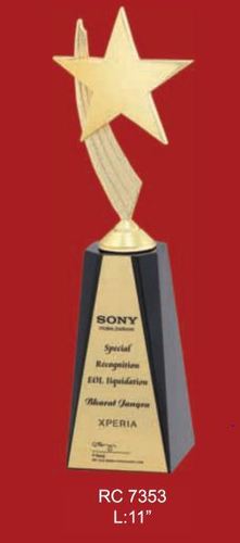 Trophy/Momento - Metal and Wood, 11" Gold, Star Shaped | Award Recognition, Customizable, Elegant Design, Memorable Gift
