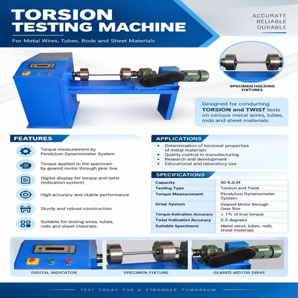 Torsion Testing Machine - Capacity: 3000 Kg/Hr