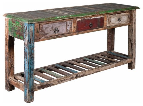 Three drawers reclaimed wood console table