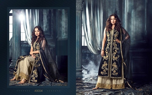 Blue & Beige Designer Jacket Style Salwar Suit Online