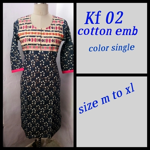 Cotton Slub Embroidered Kurti