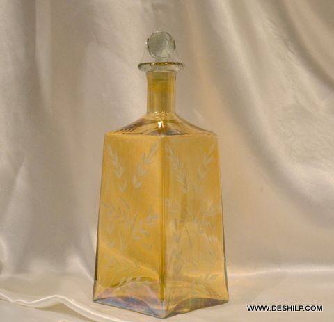 Vintage Decanter Glass Yellow Decanter Mid Decanter Liquor Decanter Round