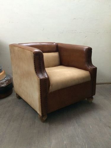 Leather And Canvas Club Chair No Assembly Required