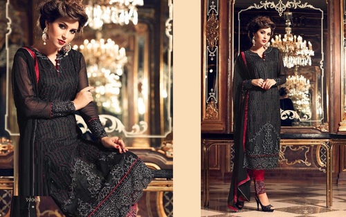 Black & Red Georgette Salwar Kameez Designs Wholesaler