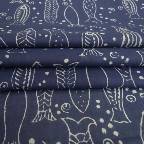 Handmade block print 100% Cotton indigo blue fabric