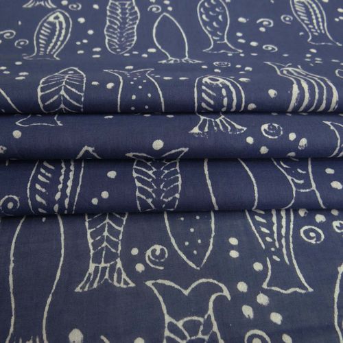 Handmade Block Print 100% Cotton Indigo Blue Fabric Application: Curtain