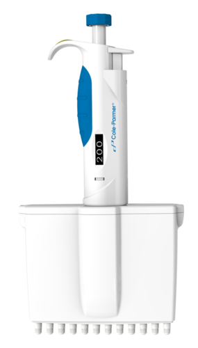 Cole-Parmer Multi-Channel Pipettors - PVDF Tip Cone, 0.5-10 µL, 8 Channels | Ergonomic Design, Locking Counter, UV Resistant, Autoclavable, Tip Ejector