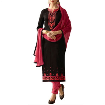 Black And Pink Cotton Dress Material