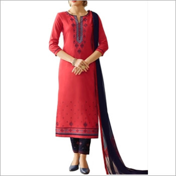 Pink And Blue Cotton Dress Material