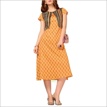 Orange Cotton Party Wear Kurti