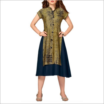 Navy Blue And Dusty Green Cotton Kurti