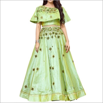 Designer Pista Green Gown With Cape