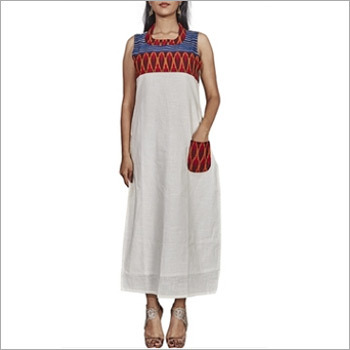 Designer White Cotton Slub Kurti