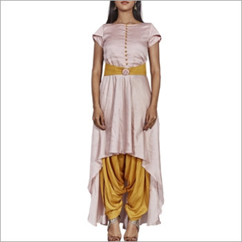 Light Pink And Ocher Yellow Designer Patalia And Kurti