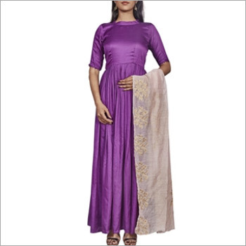 Designer Purple Long Anarkali Top With Jacquard Dupatta