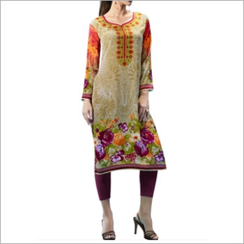 Multi Colored French Crepe Printed Kurti