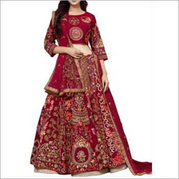 Designer Taffeta Silk And Brocket Lehenga Choli