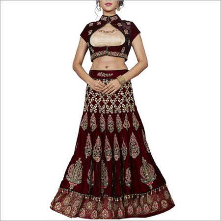 Maroon Velvet Designer Lehenga Choli