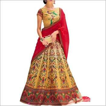 Dark Red And Beige Digital Print Lehenga Cum Gown