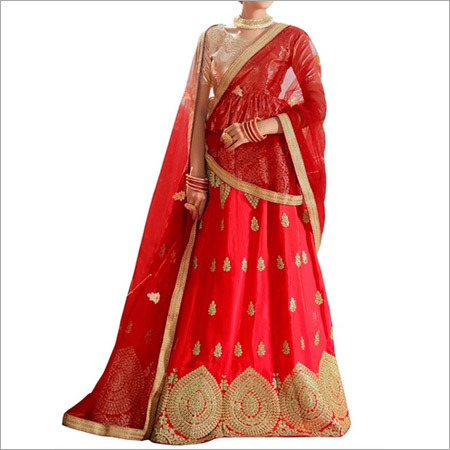 Golden And Red Banglori Silk Lehenga Choli