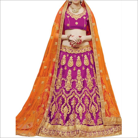 Rani And Orange Color Banglori Silk Net Lehenga