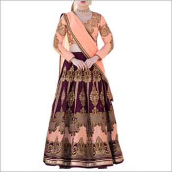 Wine And Peach Color Faux Georegtte Lehenga Choli